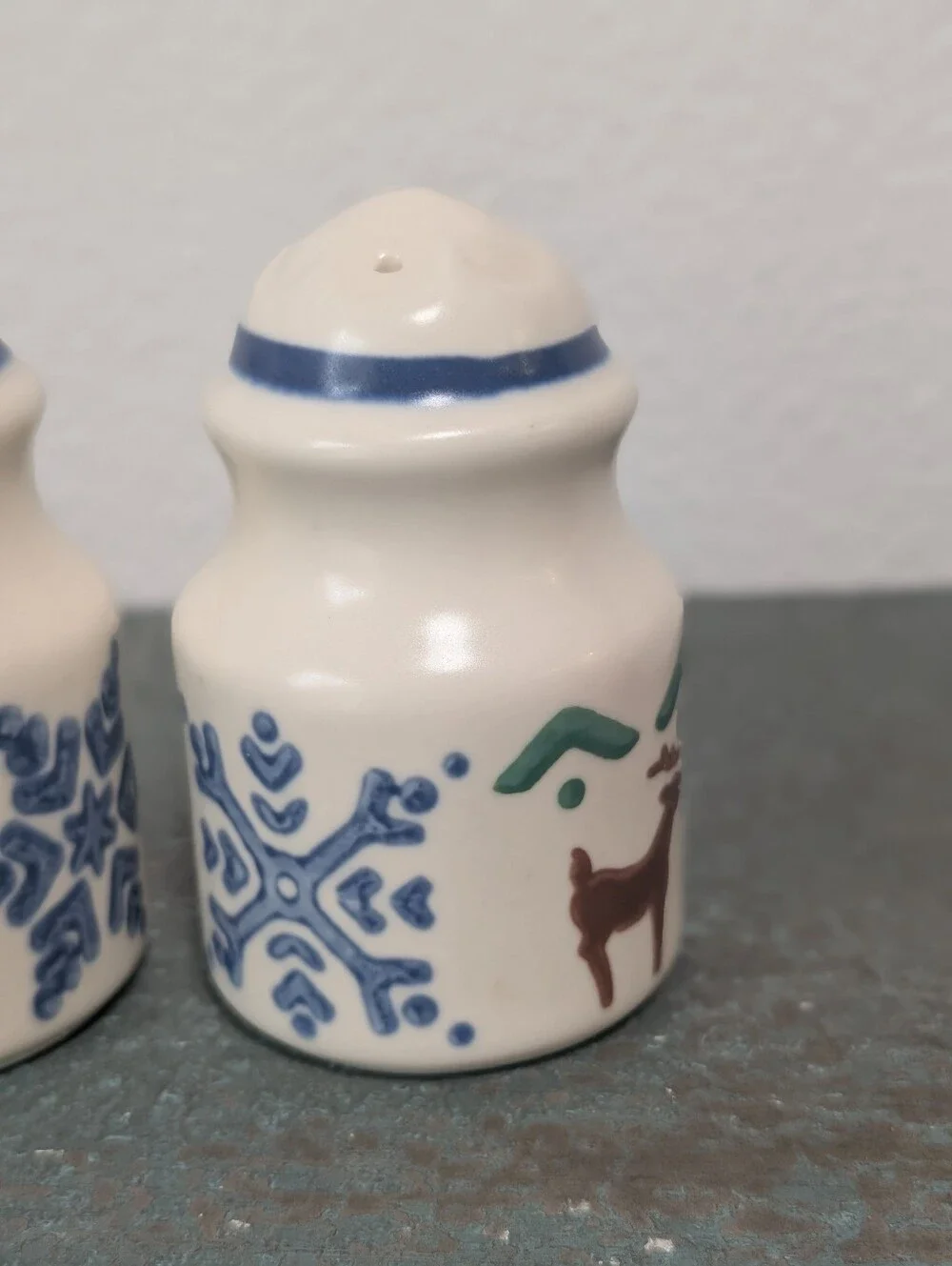 Vintage Pfaltzgraff Stenciled Nordic Christmas Salt & Pepper Shaker Set Reindeer